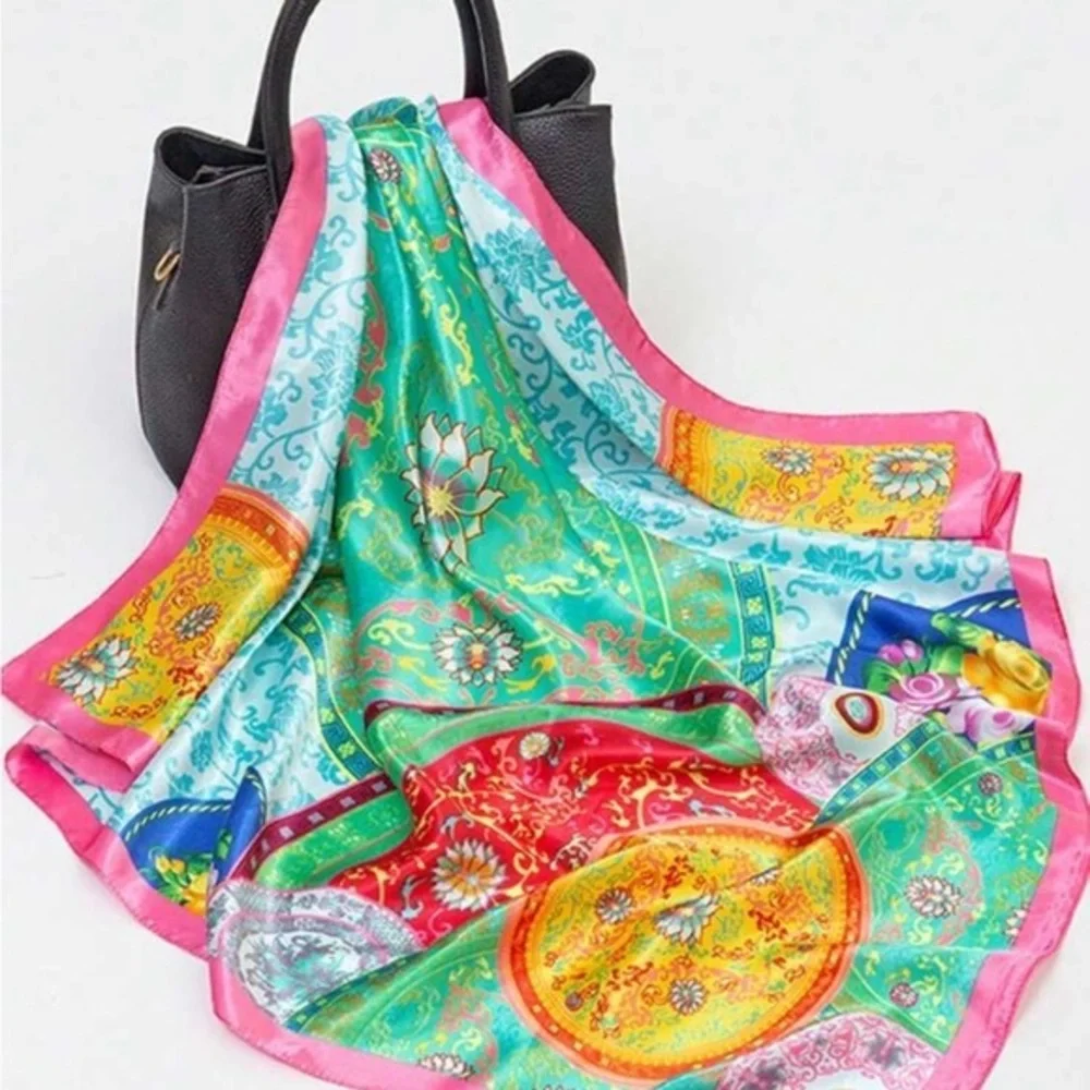 ✨NEW Colorful Faux Silk Scarf tropical